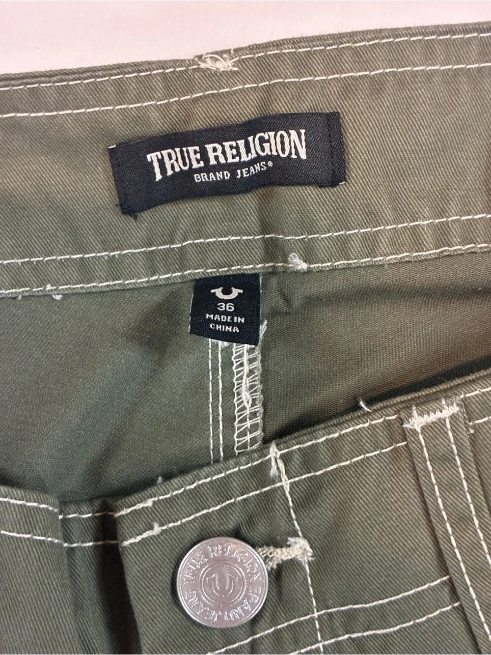 True Religion Olive Green Cargo Pants with Utility Pockets